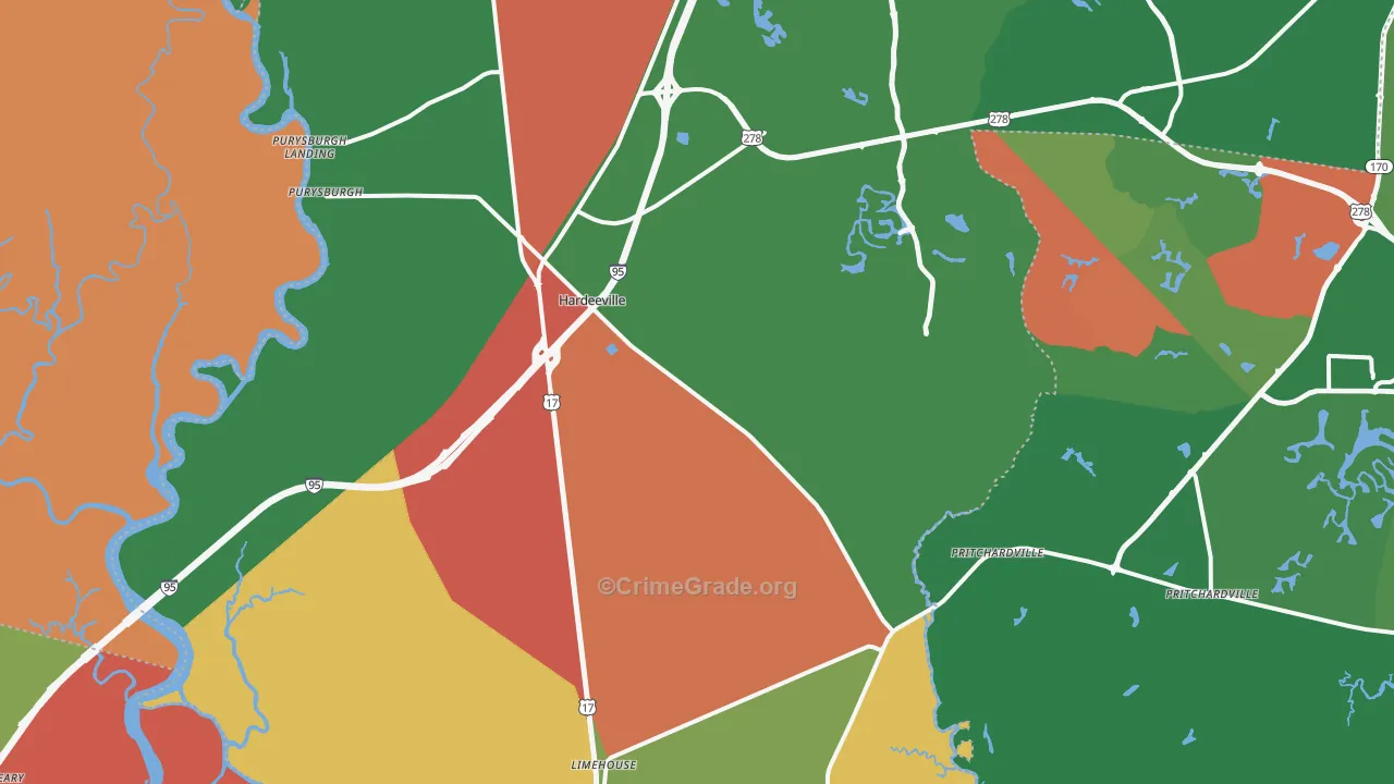 Hardeeville, SC Map of Robbery Rates