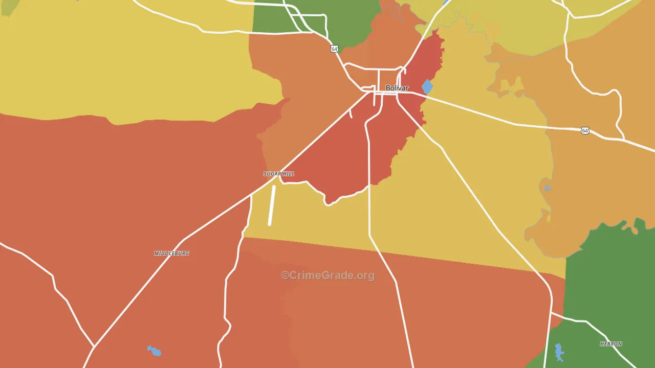 Hardeman County, TN Map of Robbery Rates