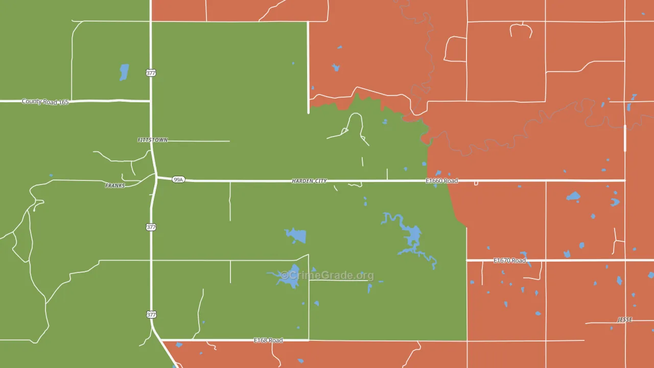 Harden City, OK Map of Robbery Rates