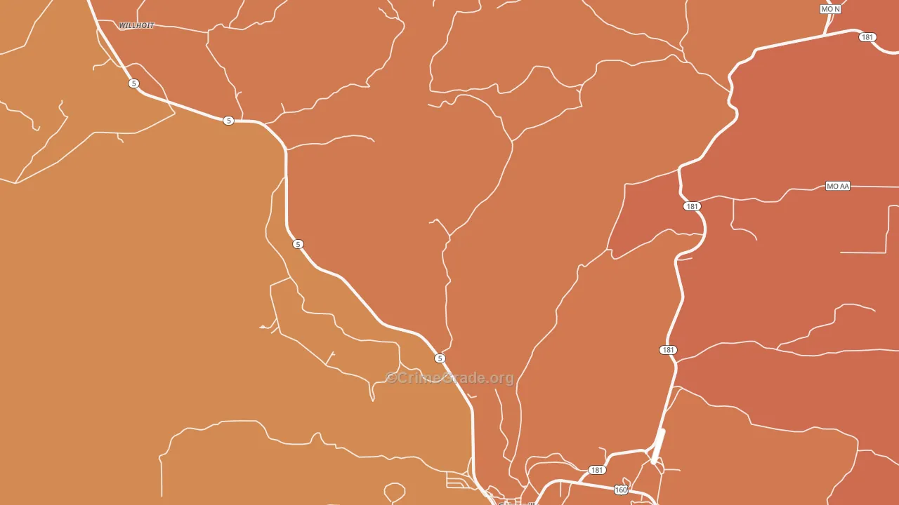 Hardenville, MO Map of Robbery Rates