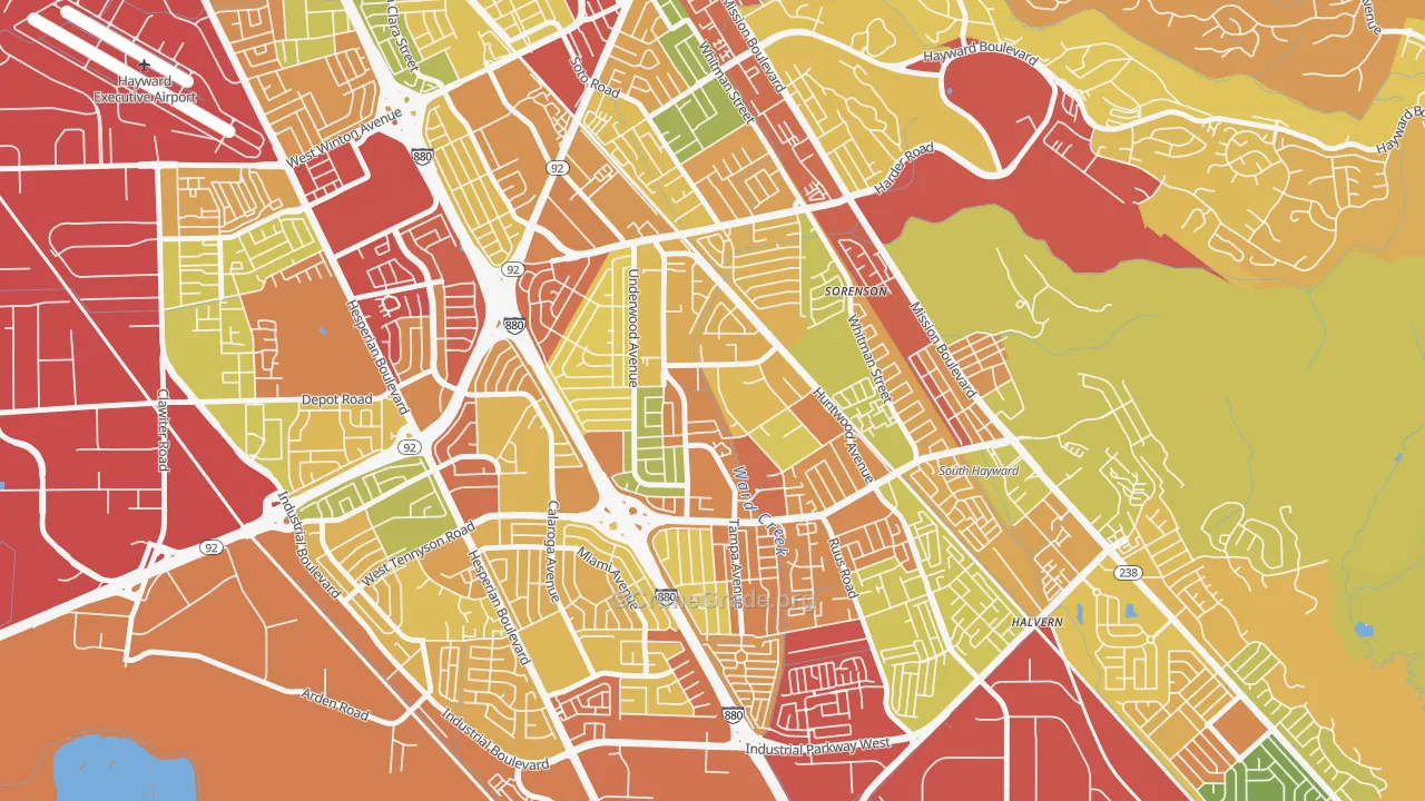 Harder-Tennyson, Hayward, CA Map of Robbery Rates
