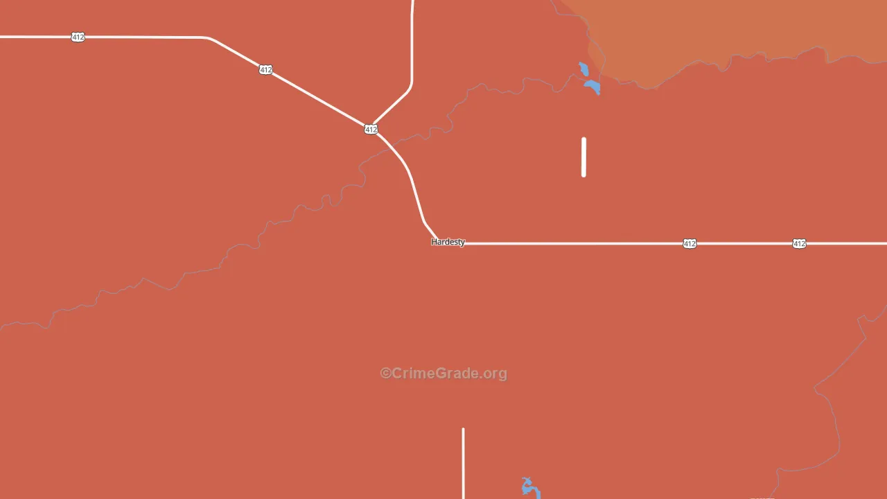 Hardesty, OK Map of Robbery Rates