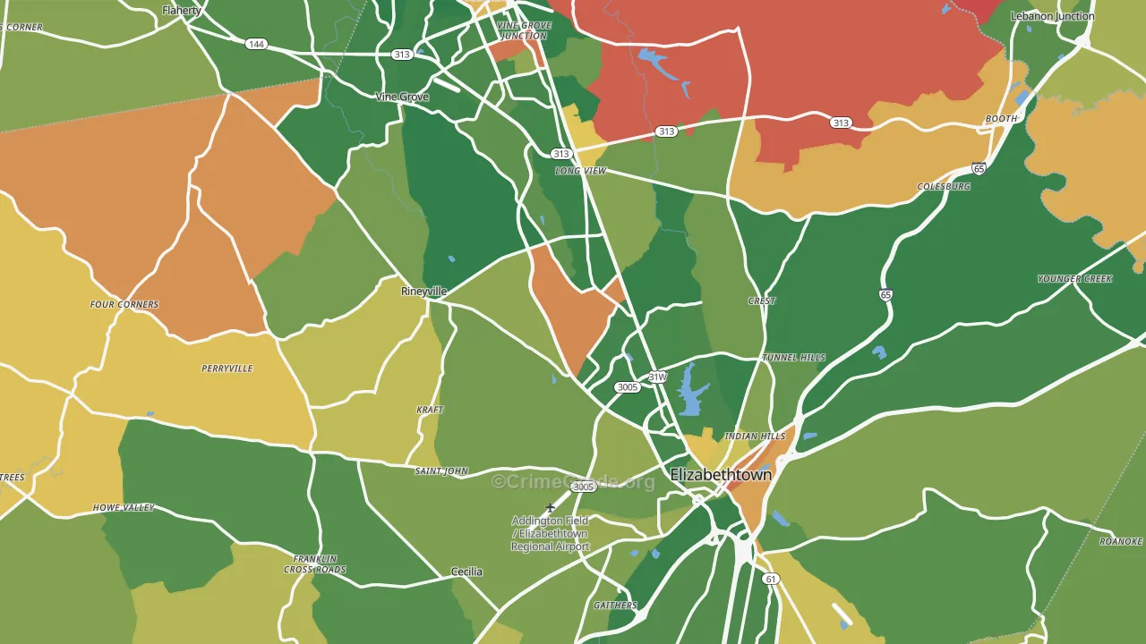 Hardin County, KY Map of Robbery Rates
