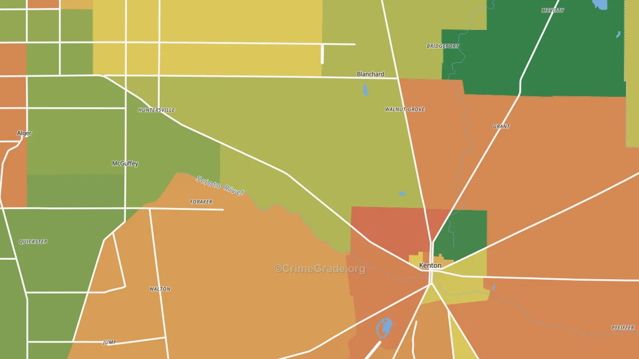Hardin County, OH Map of Robbery Rates