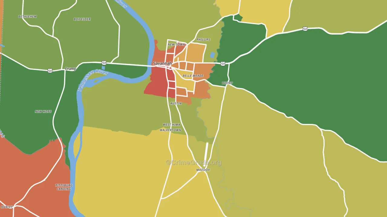 Hardin County, TN Map of Robbery Rates