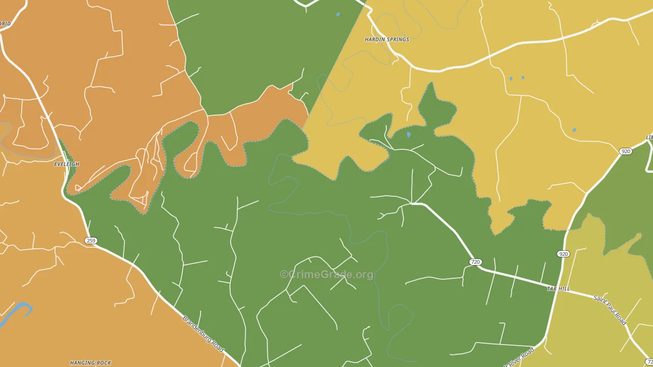 Hardin Springs, KY Map of Robbery Rates