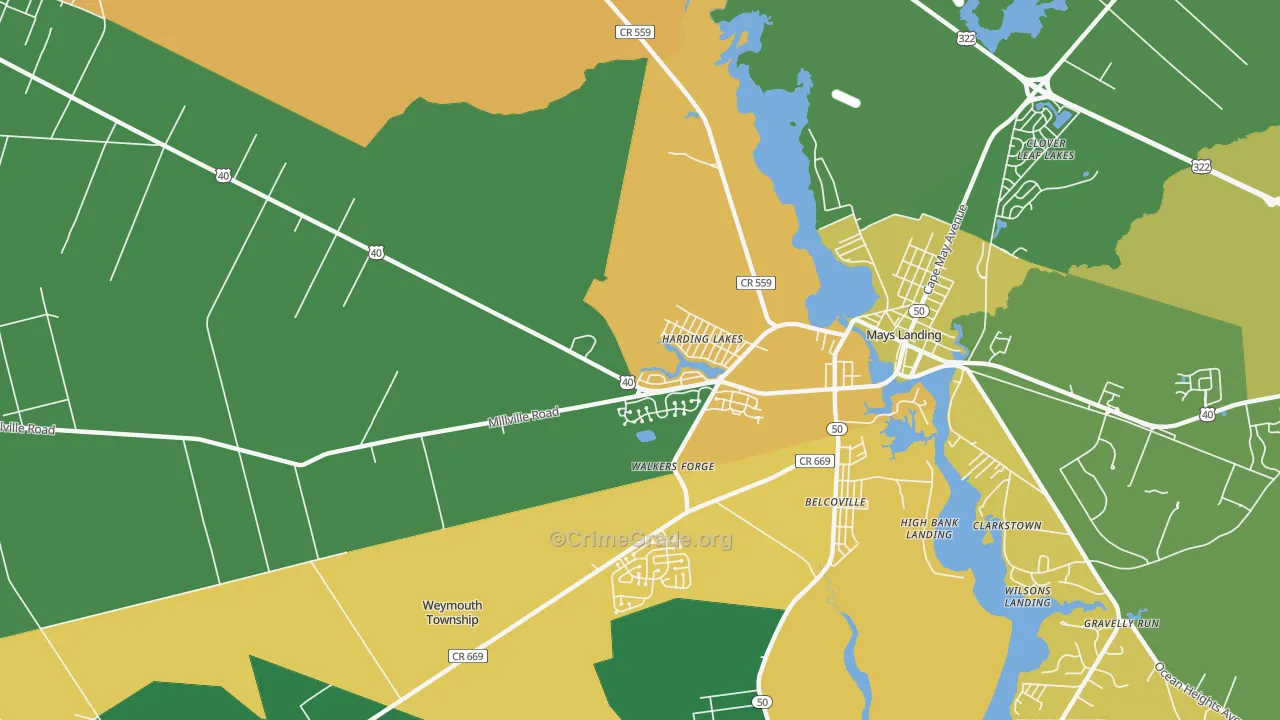 Harding Lakes, NJ Map of Robbery Rates