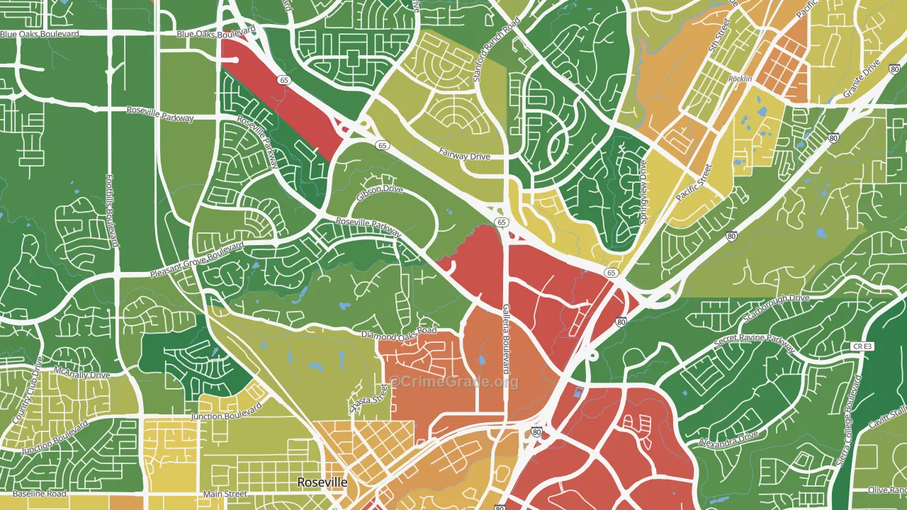 Harding, Roseville, CA Map of Robbery Rates