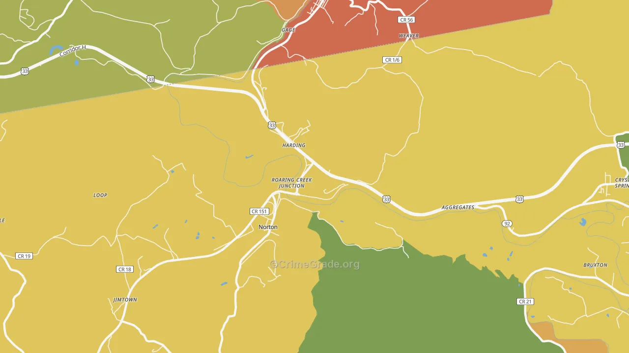 Harding, WV Map of Robbery Rates