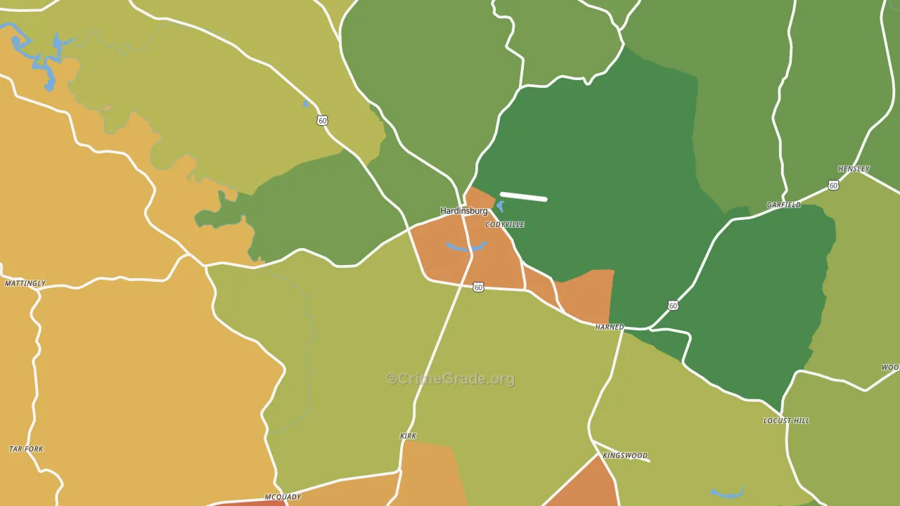 Hardinsburg, KY Map of Robbery Rates