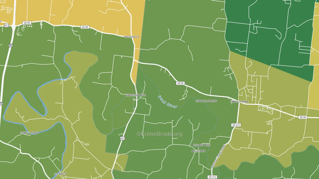 Hardison Mill, TN Map of Robbery Rates