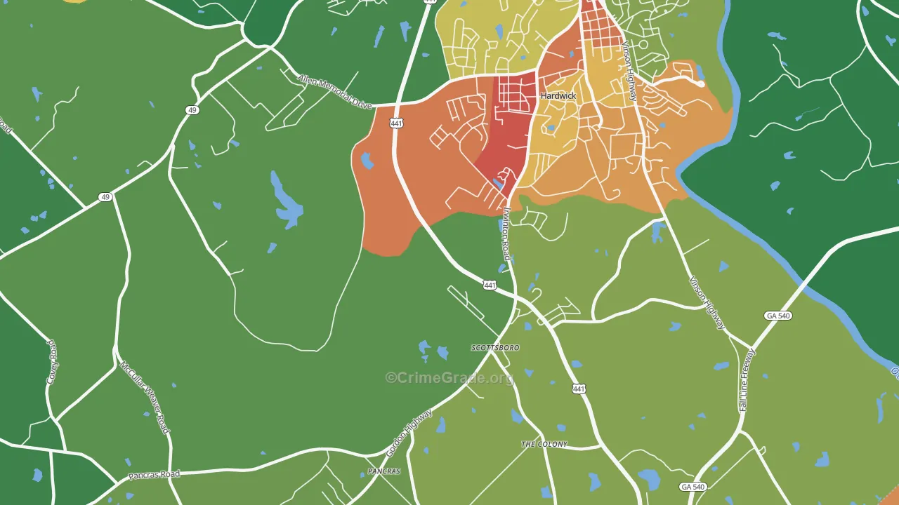 Hardwick, GA Map of Robbery Rates