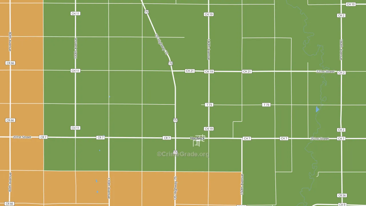 Hardwick, MN Map of Robbery Rates