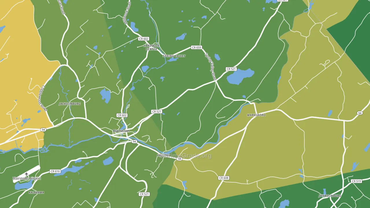Hardwick, NJ Map of Robbery Rates