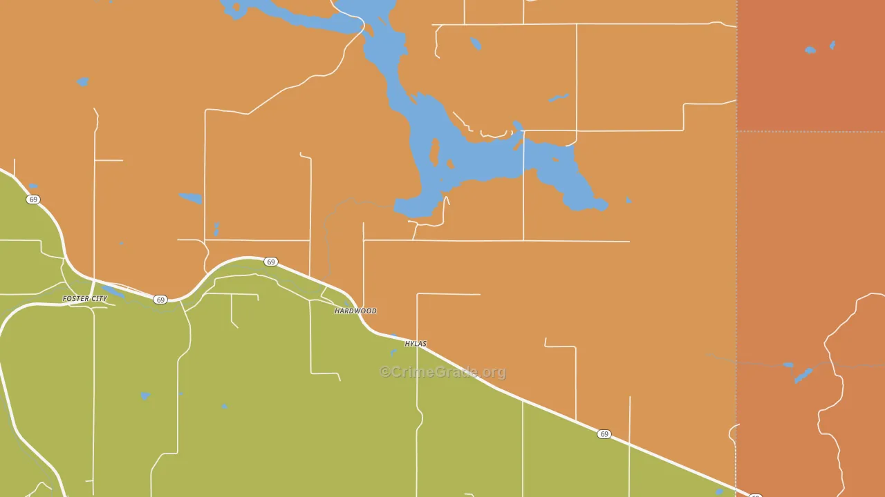 Hardwood, MI Map of Robbery Rates
