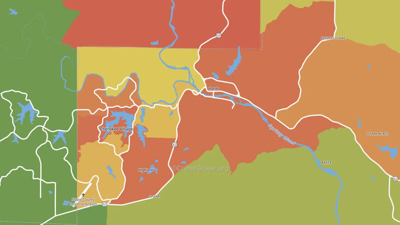 Hardy, AR Map of Robbery Rates