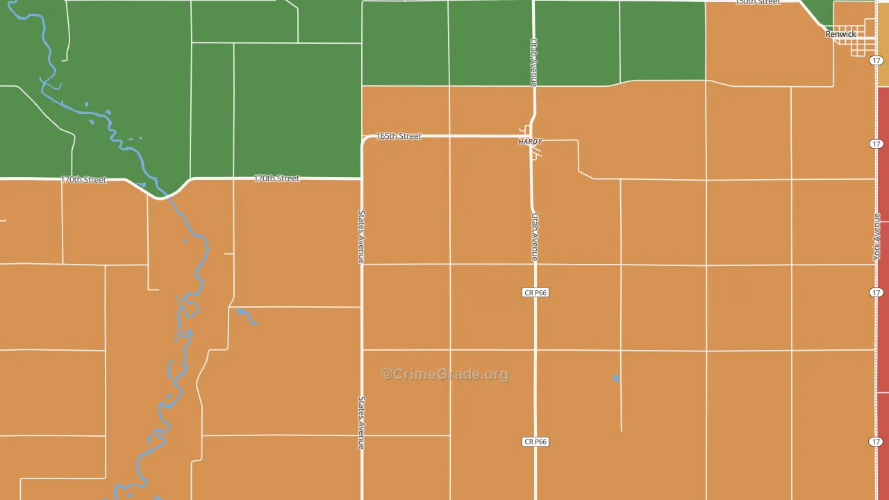 Hardy, IA Map of Robbery Rates