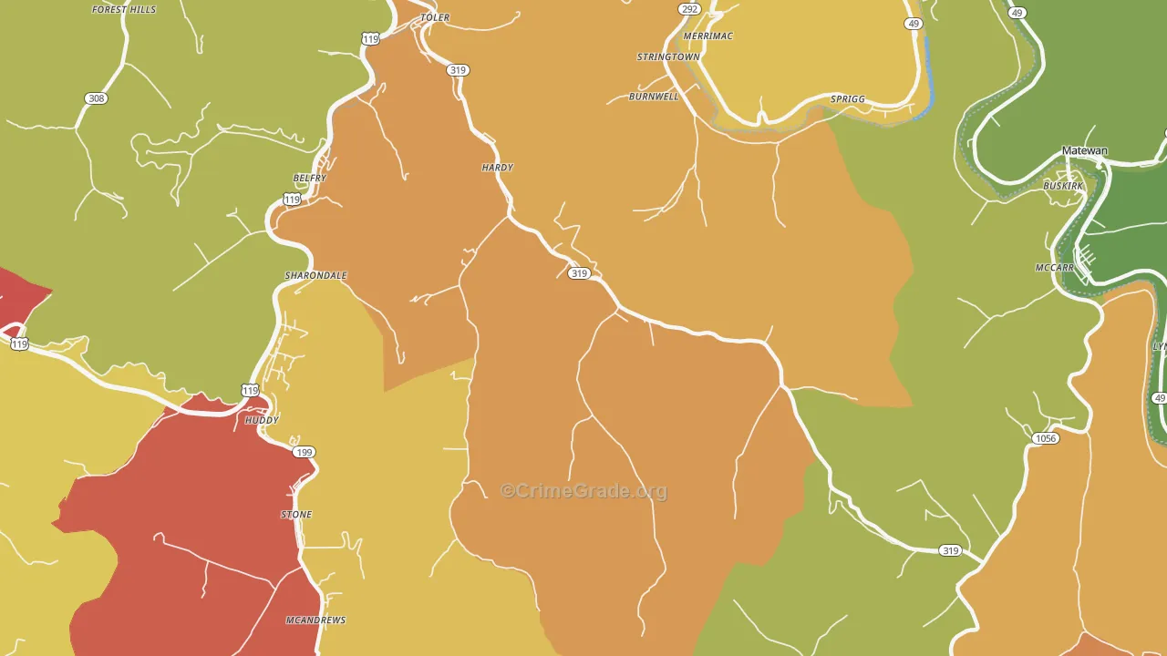 Hardy, KY Map of Robbery Rates