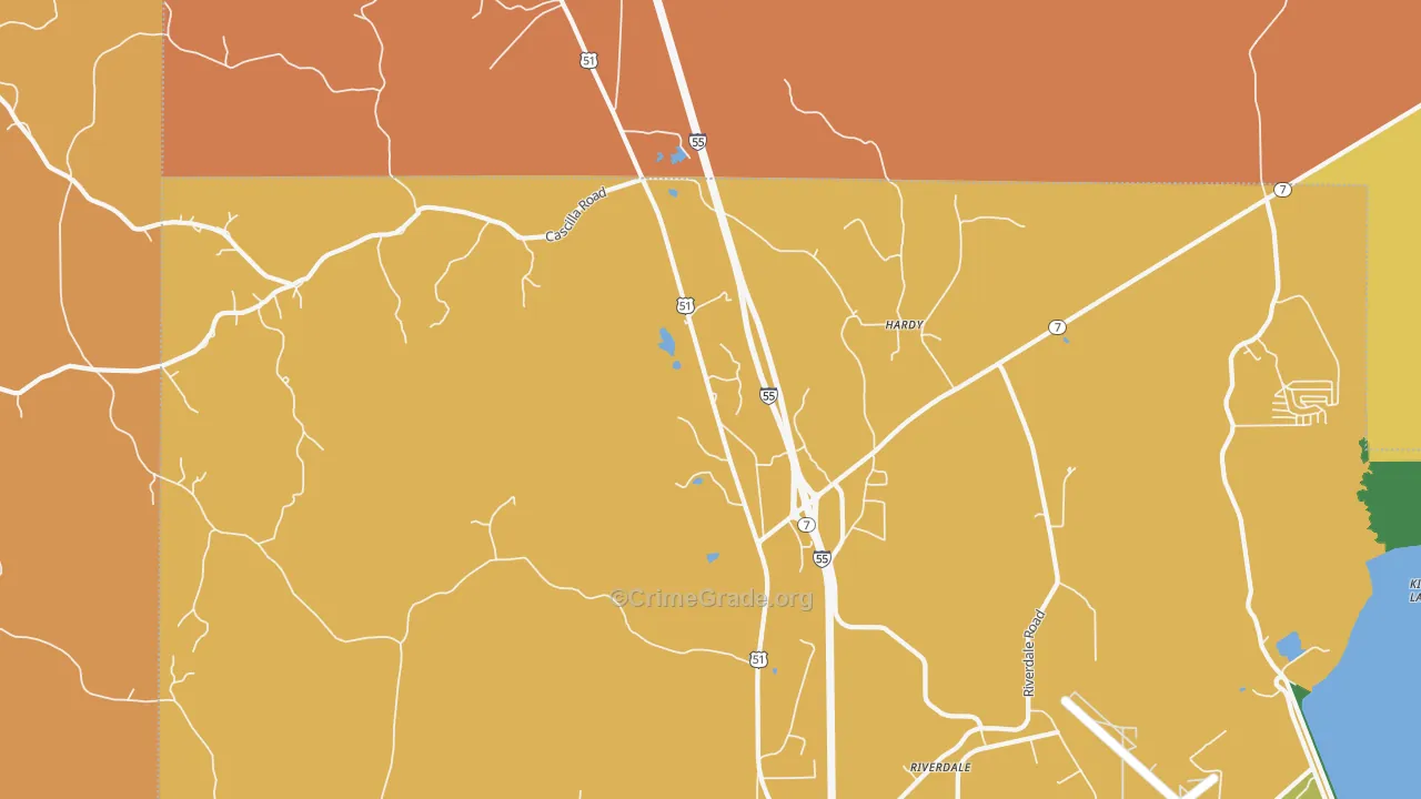 Hardy, MS Map of Robbery Rates