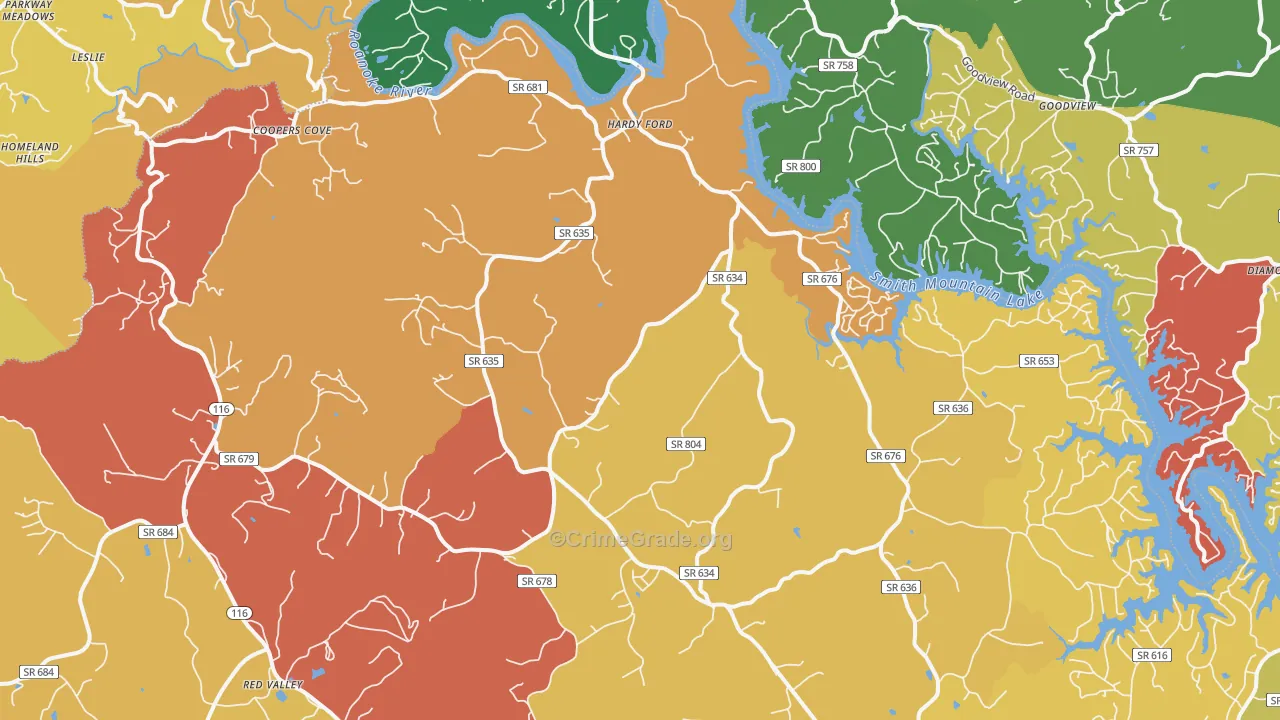 Hardy, VA Map of Robbery Rates