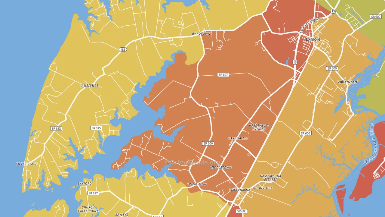 Hare Valley, VA Map of Robbery Rates