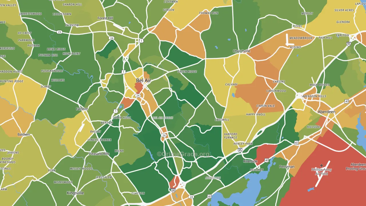 Harford County, MD Map of Robbery Rates