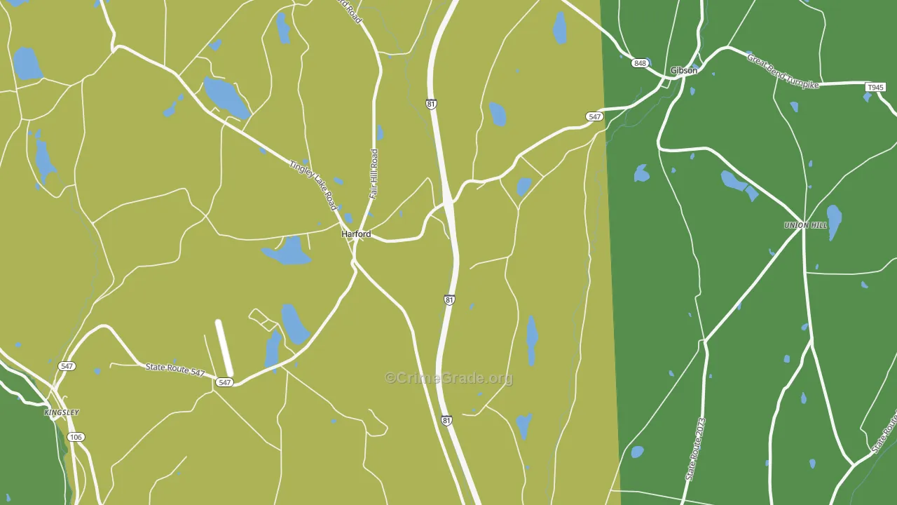 Harford, PA Map of Robbery Rates