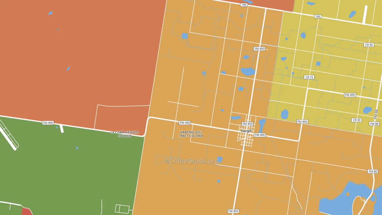Hargill, TX Map of Robbery Rates