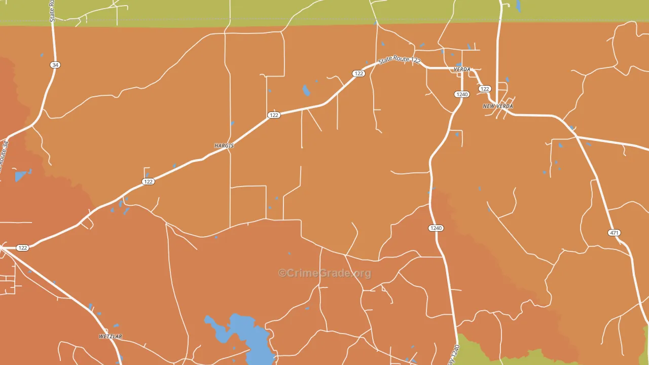 Hargis, LA Map of Robbery Rates