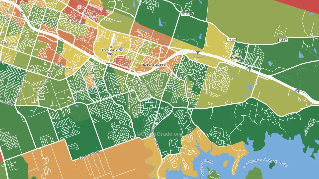 Harker Heights, TX Map of Robbery Rates
