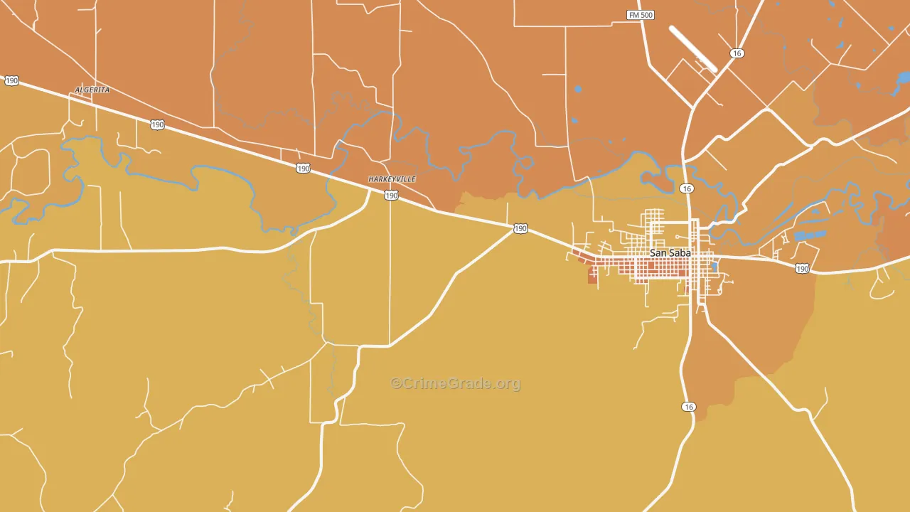 Harkeyville, TX Map of Robbery Rates