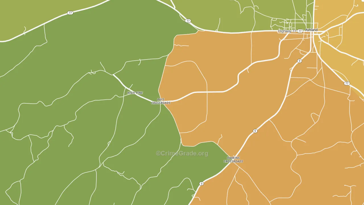 Harkins Crossroads, AL Map of Robbery Rates