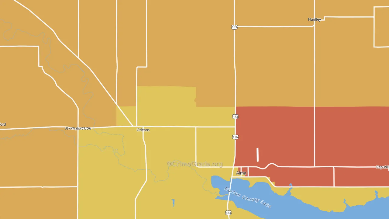 Harlan County, NE Map of Robbery Rates