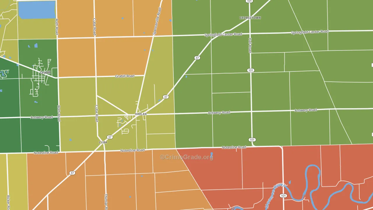 Harlan, IN Map of Robbery Rates