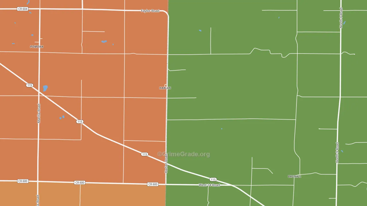 Harlan, MI Map of Robbery Rates
