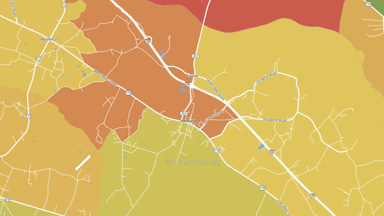 Harleyville, SC Map of Robbery Rates