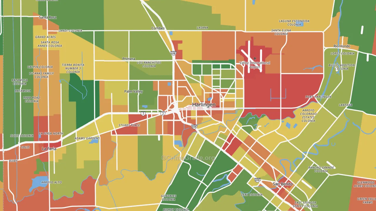 Harlingen, TX Map of Robbery Rates