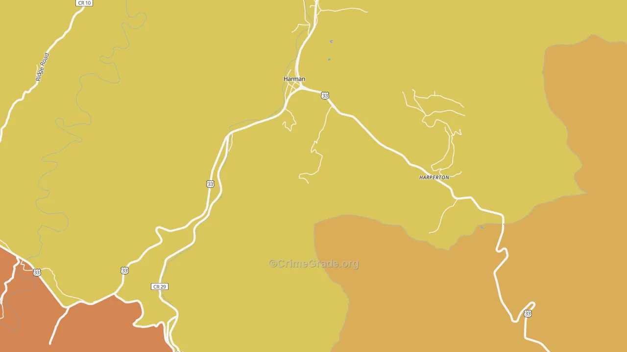 Harman, WV Map of Robbery Rates