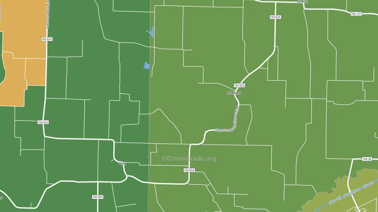 Harmon, TX Map of Robbery Rates