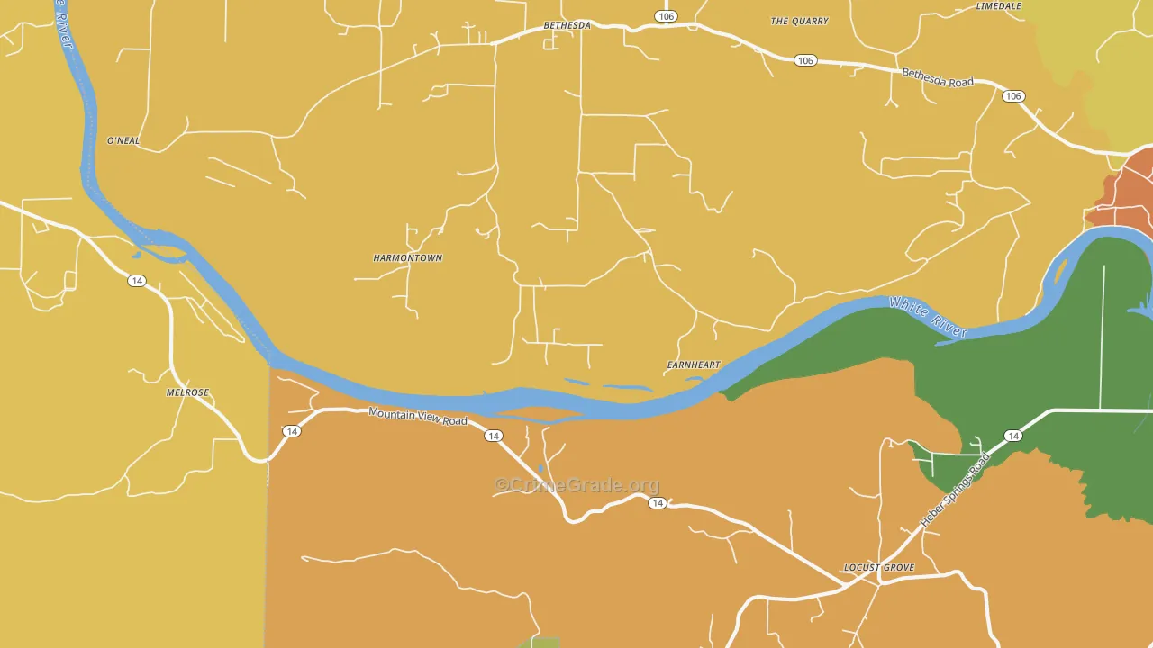 Harmontown, AR Map of Robbery Rates