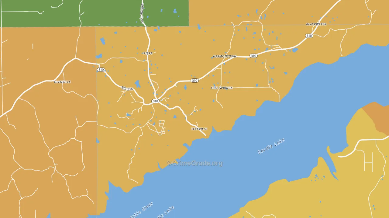 Harmontown, MS Map of Robbery Rates
