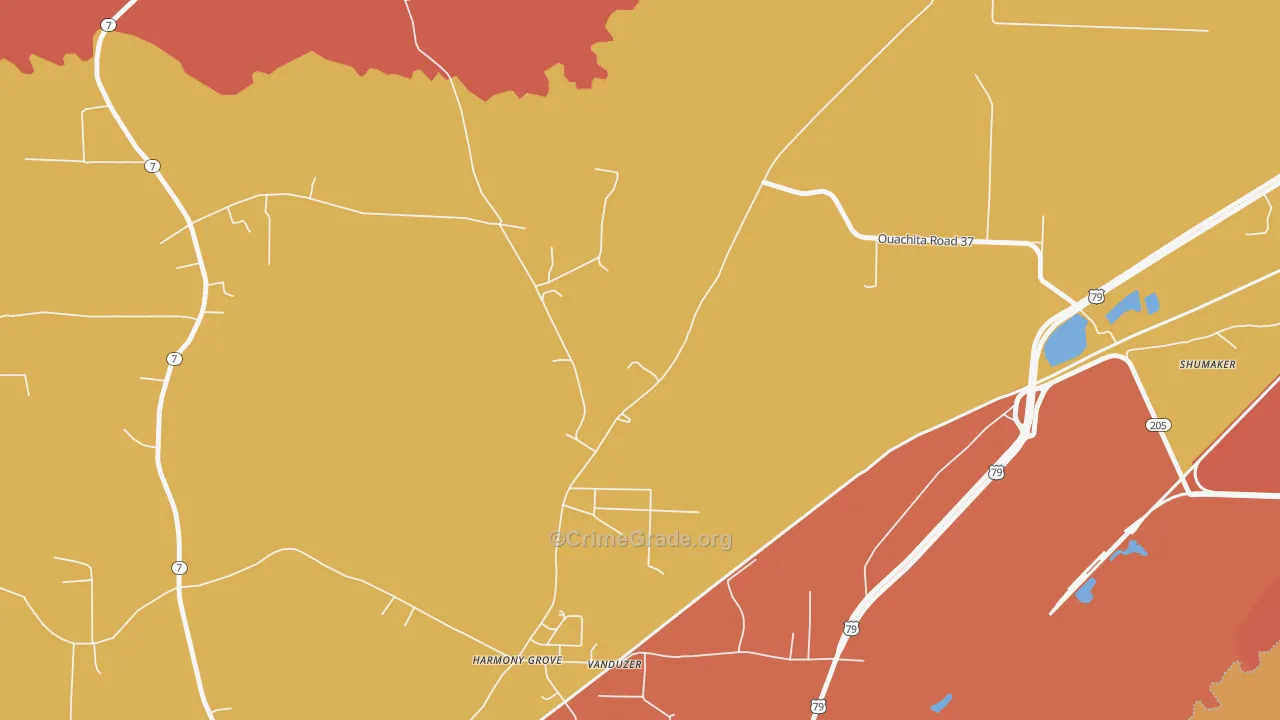 Harmony Grove, AR Map of Robbery Rates