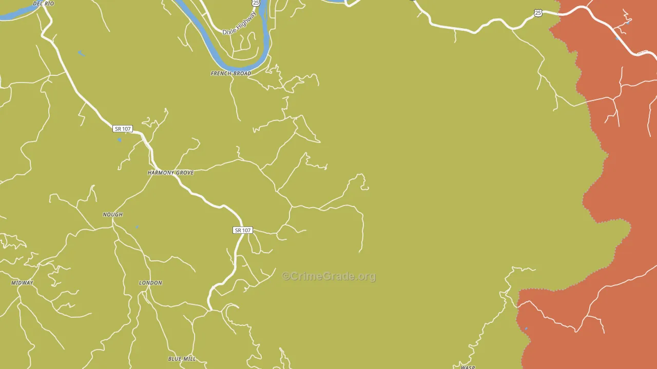 Harmony Grove, TN Map of Robbery Rates