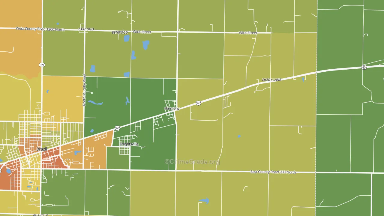 Harmony, IN Map of Robbery Rates