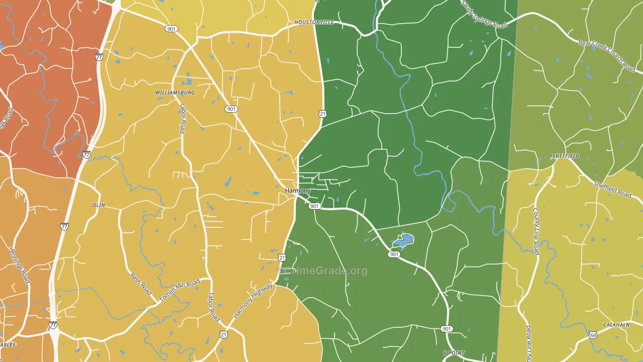 Harmony, NC Map of Robbery Rates