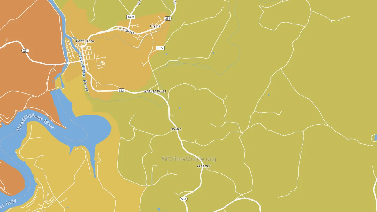 Harnedsville, PA Map of Robbery Rates