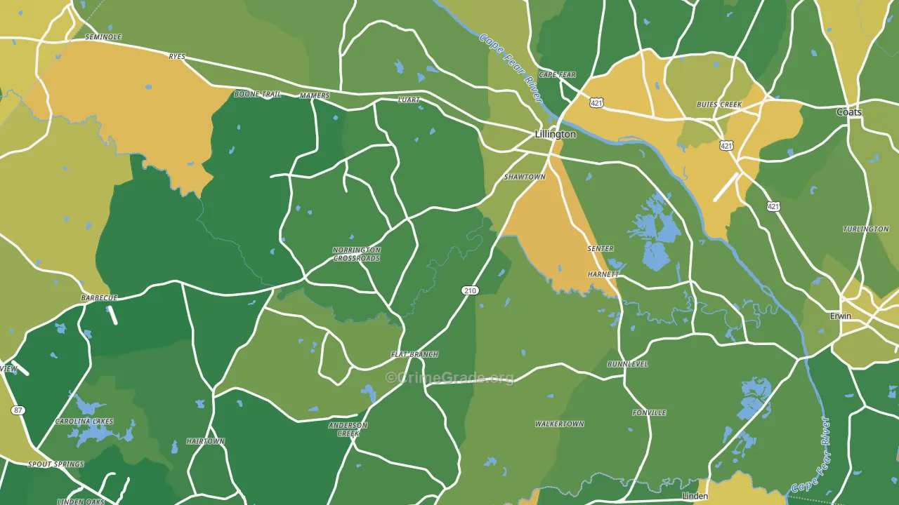 Harnett County, NC Map of Robbery Rates