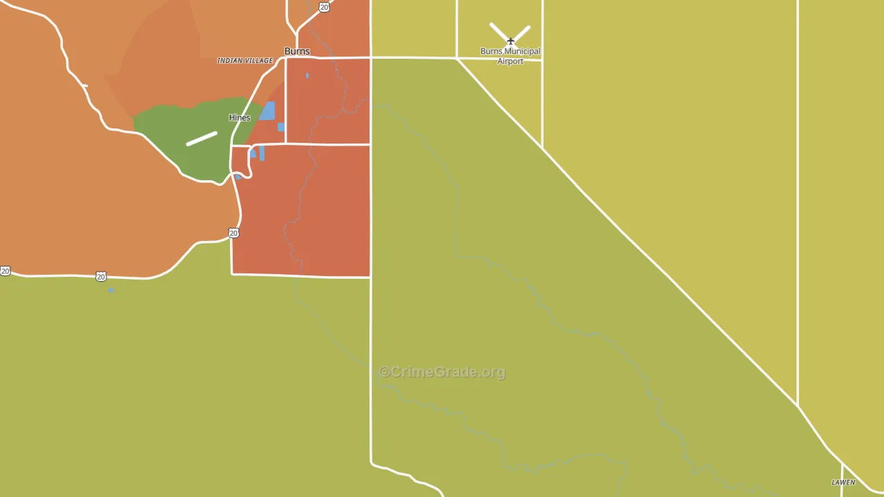 Harney County, OR Map of Robbery Rates