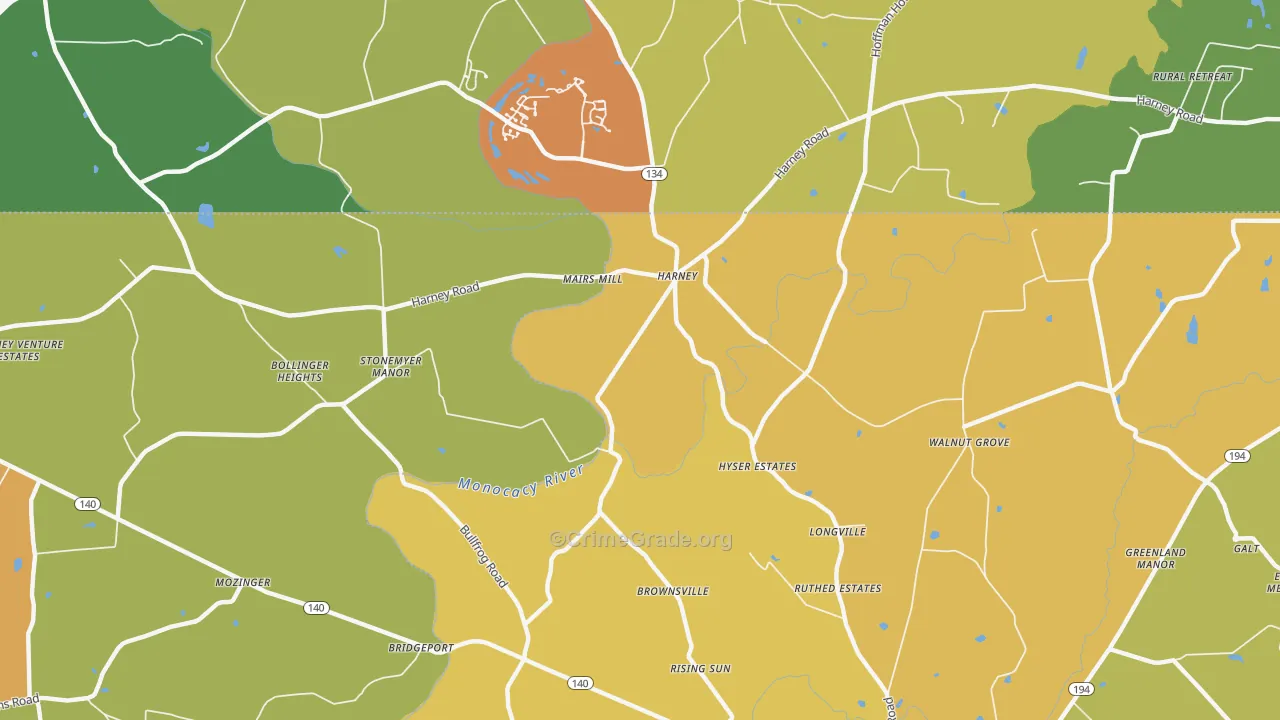 Harney, MD Map of Robbery Rates