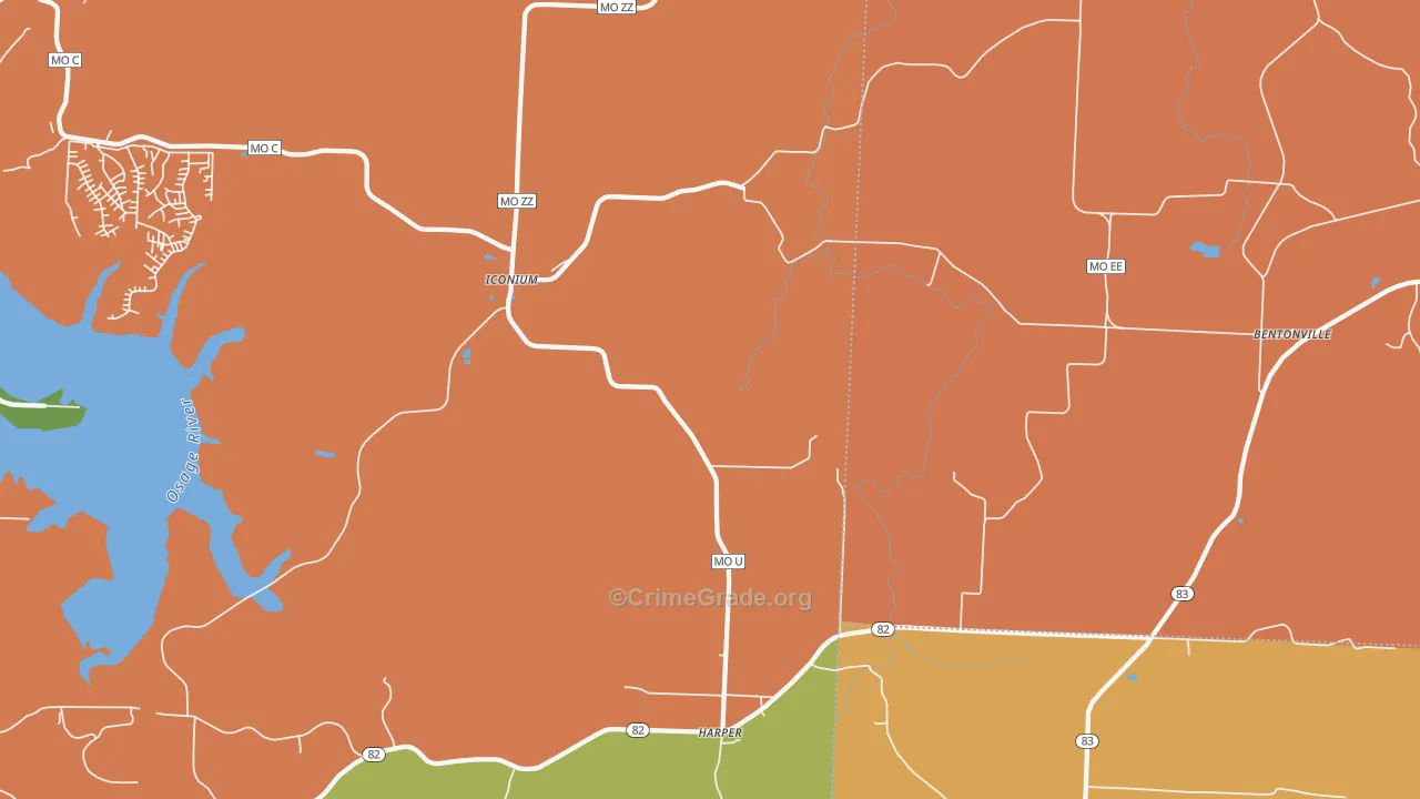 Harper, MO Map of Robbery Rates
